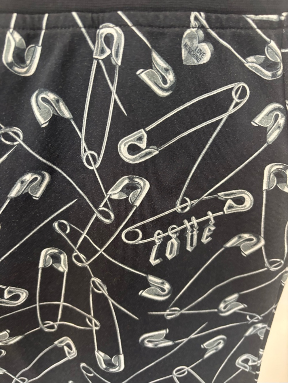 Love Moschino Black Mini Cotton Skirt With White Safety Pin Print View 3